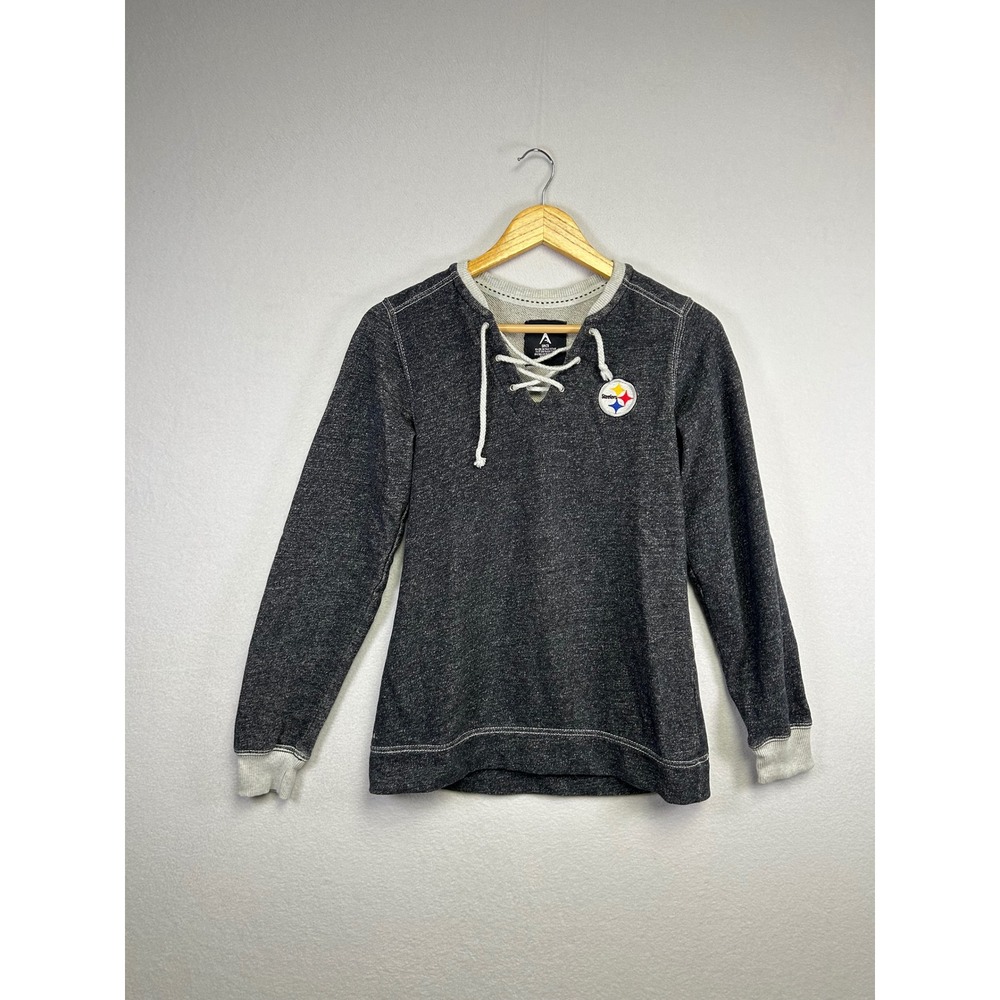 Antigua Pittsburgh Steelers Lace Up Pullover Sweatshirt Women's S Small Gray NFL